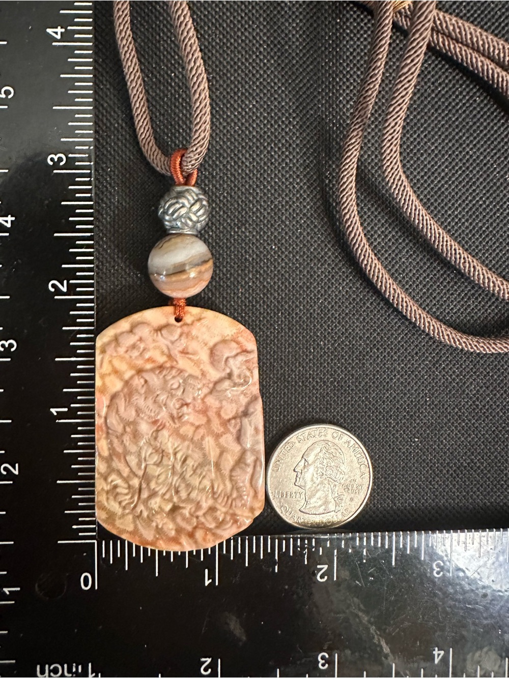Coral Fossil Tiger Pendant Necklace on Light Brown Adjustable Rope - Picture 15 of 16